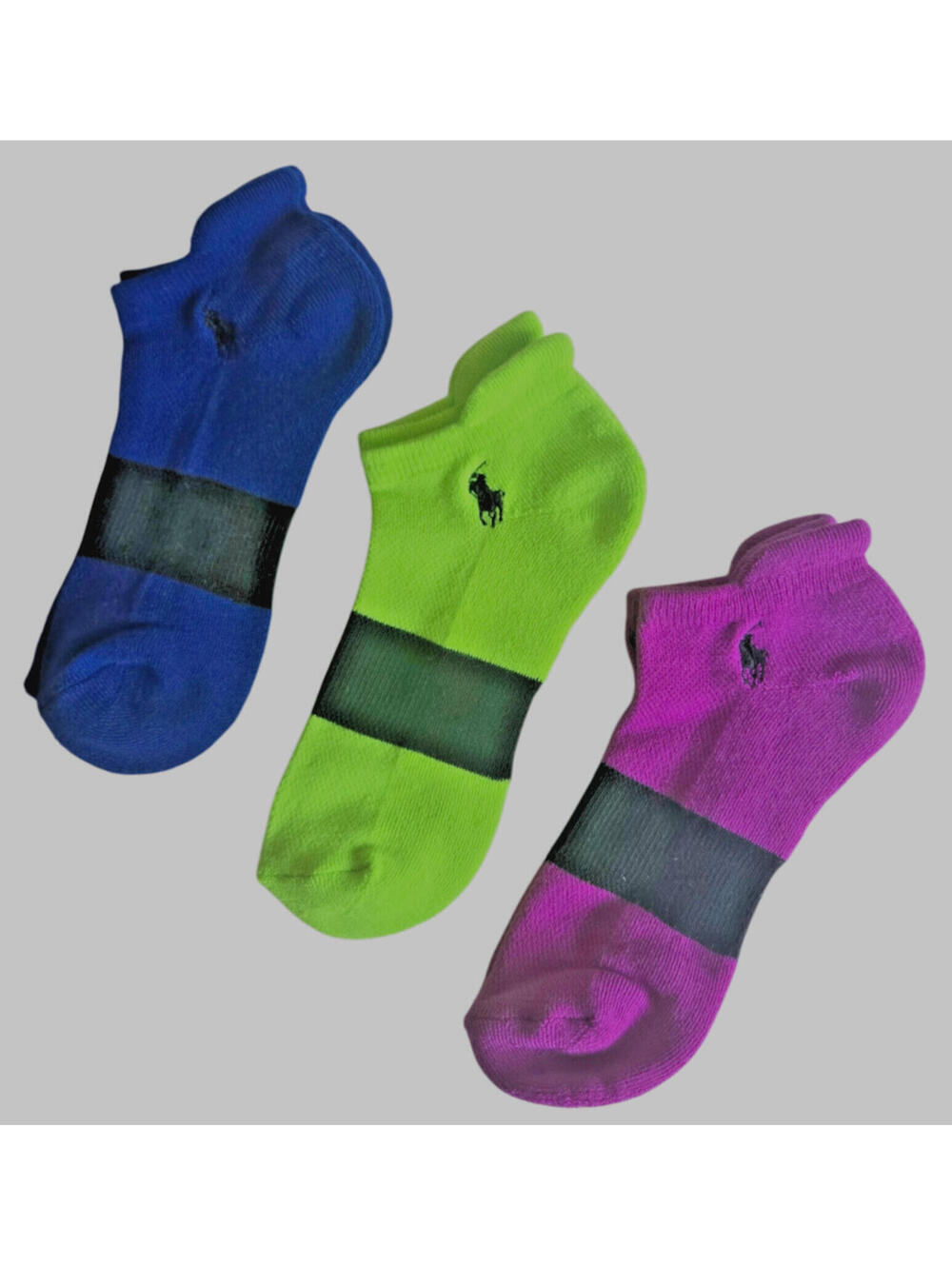 Polo Ralph Lauren Womens Heel Tab Low Cut Socks Pink Blue Neon Green 3 pk NWOT